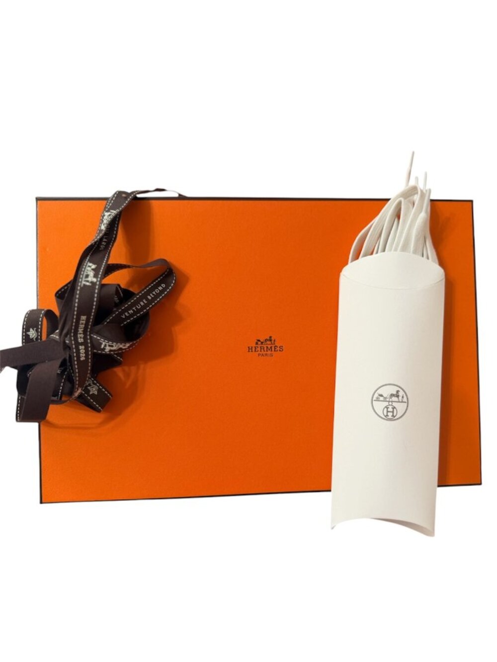 Authentic Hermès Orange Medium Shoe Box Set w/ Original Ribbon & Shoelaces